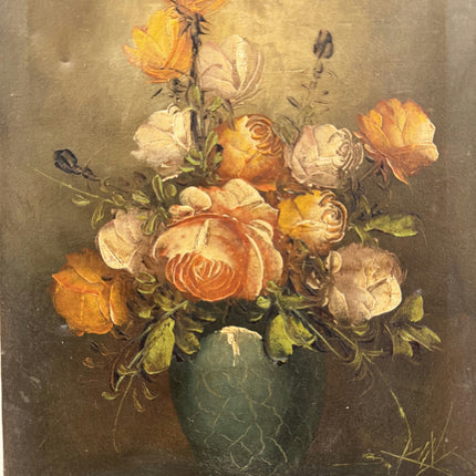 Vintage Floral Still Life Oil Painting "Flower Bouquet" Rustic Artwork Holland Art Shop