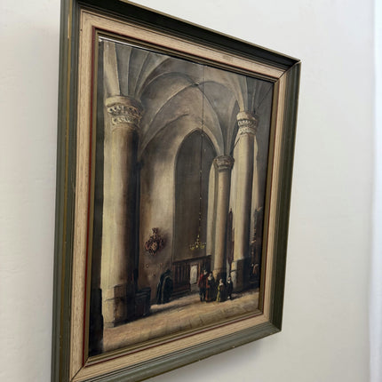 Handcrafted Church Interior Oil Painting "Stone Columns" Rustic Artwork Holland Art Shop