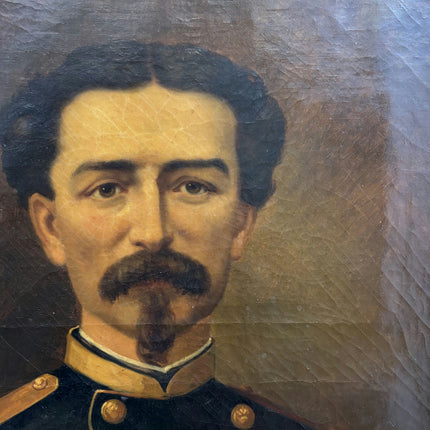1869 Antique Portrait Oil Painting "Uniformed Officer" French Artwork Holland Art Shop