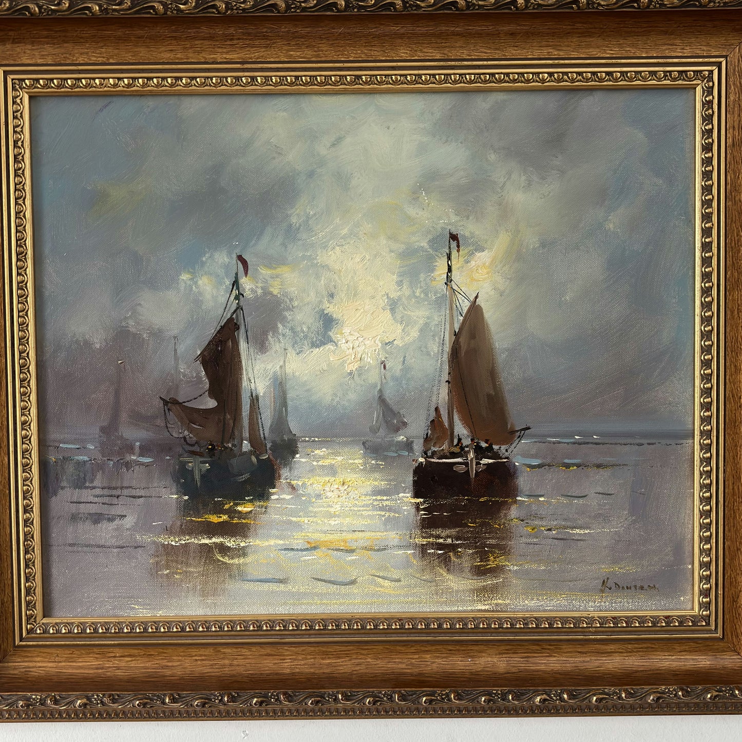 Fine Oil Painting Seascape "Sailing Boats" Wonderful Medium Art