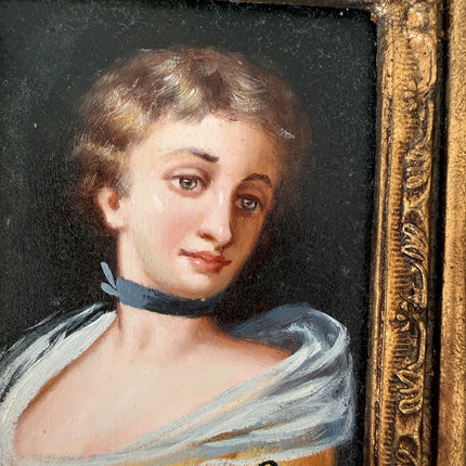 19th Century Oil Painting Portrait "Elegant Young Woman" Small Artwork Holland Art Shop