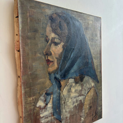 Handcrafted Portrait Oil Painting "Woman In Shawl" Rustic Art Holland Art Shop