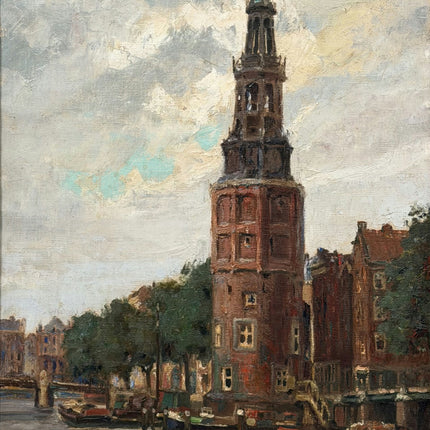 Handcrafted Cityscape Oil Painting "Church Tower" Authentic Large Artwork Holland Art Shop