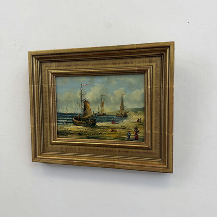 Original Seascape Oil Painting "Three Boats" Traditional Small Artwork Holland Art Shop