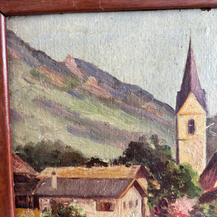 Elegant Landscape Oil Painting "Village Church" Vintage Small Artwork Holland Art Shop