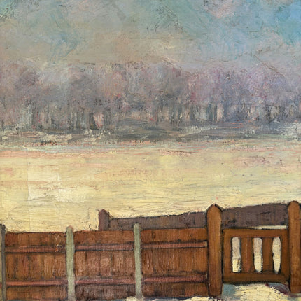 Refined Winter Landscape Oil Painting "Wooden Fence" Vintage Large Artwork Holland Art Shop