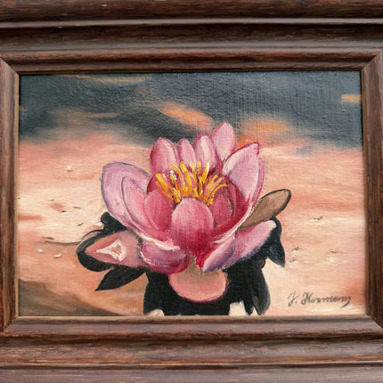 Timeless Floral Still Life Oil Painting "Pink Lotus" Original Small Art Holland Art Shop