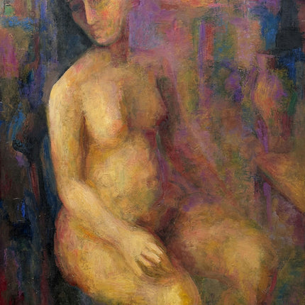 Expressive Portrait Oil Painting "Seated Nude" Vintage Large Artwork Holland Art Shop