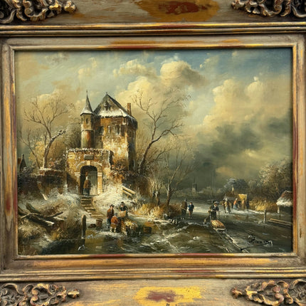Vintage Winter Landscape Oil Painting "Stone Castle" Handcrafted Art Holland Art Shop