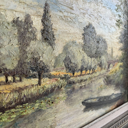 Detailed Landscape Oil Painting "River Boat" Vintage Art Holland Art Shop