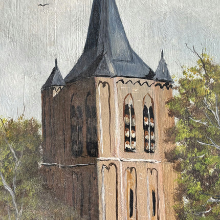 Detailed Cityscape Oil Painting "Church Tower" Rustic Eindhovenaren Artwork Holland Art Shop