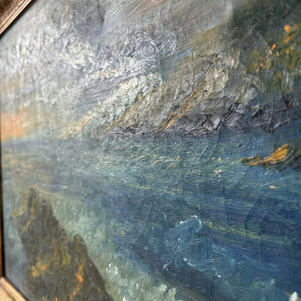 Vintage Oil Painting Seascape "Rocky Shoreline" Intriguing Medium Artwork