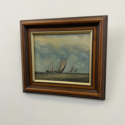 Traditional Seascape Oil Painting "Sailing Boats" Handcrafted Small Art Holland Art Shop