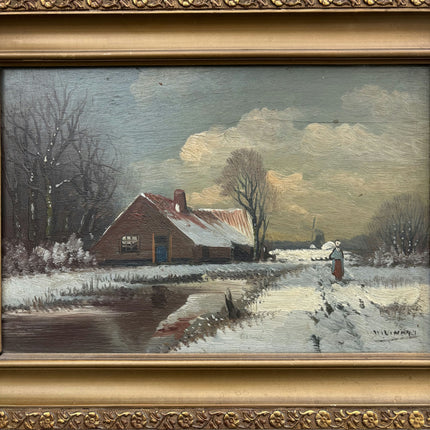 Traditional Winter Landscape Oil Painting "Snowy Cottage" Small Artwork Holland Art Shop