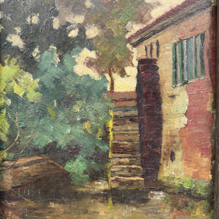 19th Century Antique Cityscape Oil Painting "Worn Paint" Artwork Holland Art Shop
