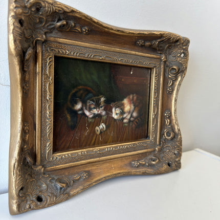 19th Century Oil Painting Animals "Playful Kittens" Small Artwork Holland Art Shop