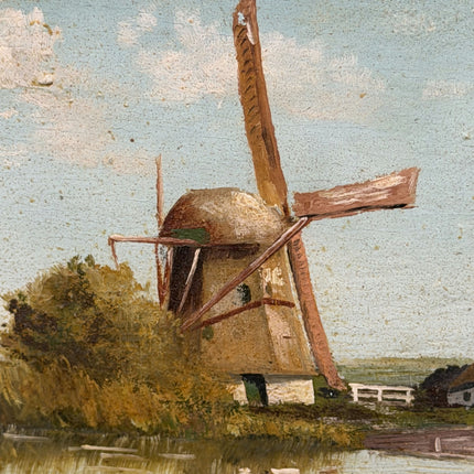Vintage Scenery Oil Painting "Windmill Tower" Authentic Small Art Holland Art Shop