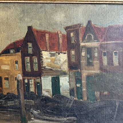 Elegant Cityscape Oil Painting "Harbor Houses" Original Art Holland Art Shop