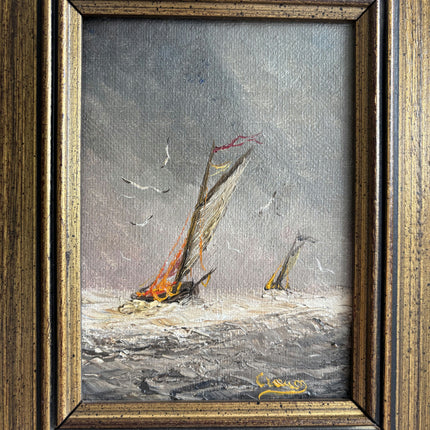 Original Seascape Oil Painting "Gilded Frame" Classic Small Art Holland Art Shop