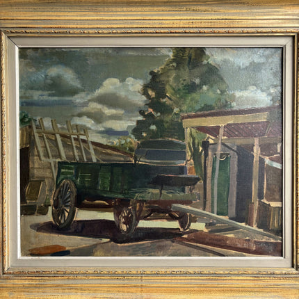 Classic Farm Oil Painting "Wooden Cart" Vintage Art Holland Art Shop
