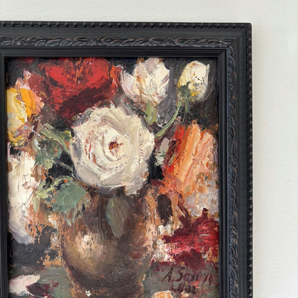 Expressive Oil Painting Flowery Still Life "White Rose" Classic Small Art Holland Art Shop
