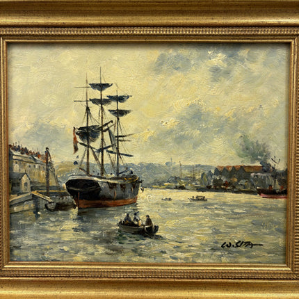 Handcrafted Harbor Scene Oil Painting "Sailing Ship" Traditional Small Art Holland Art Shop