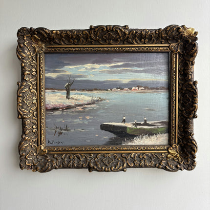 Expressive Winter Landscape Oil Painting "Ornate Frame" Refined Small Artwork Holland Art Shop