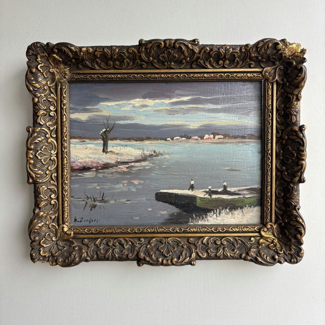Expressive Winter Landscape Oil Painting "Ornate Frame" Refined Small Artwork Holland Art Shop