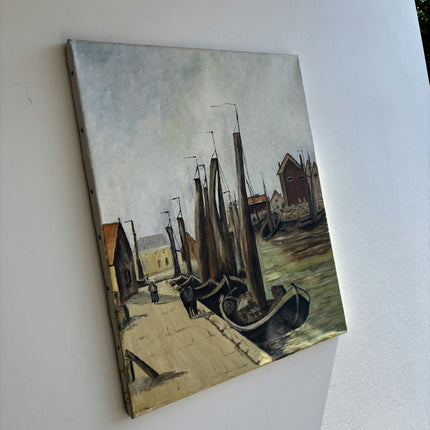 Timeless Harbor Scene Oil Painting "Row Boats" Rustic Artwork Holland Art Shop