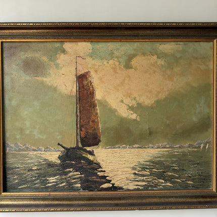 Elegant Seascape Oil Painting "Sailing Boat" Refined Large Artwork Holland Art Shop