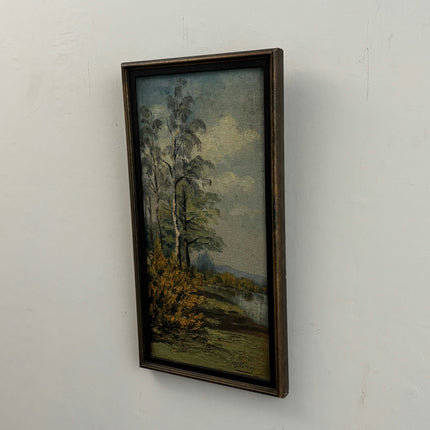 Refined Landscape Oil Painting "Birch Trees" Vintage Small Artwork Holland Art Shop