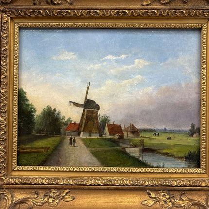 19th Century Antique Landscape Oil Painting "Gilded Frame" Dutch Artwork Holland Art Shop