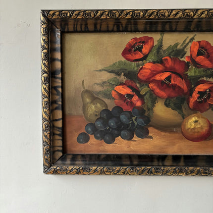 Traditional Still Life Oil Painting "Red Poppies" Rustic Small Art Holland Art Shop