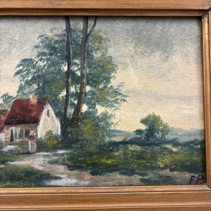 19th Century Antique Landscape Oil Painting "Thatched Cottage" Artwork Holland Art Shop