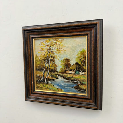 Detailed Landscape Oil Painting "Wooden Frame" Authentic Small Artwork Holland Art Shop