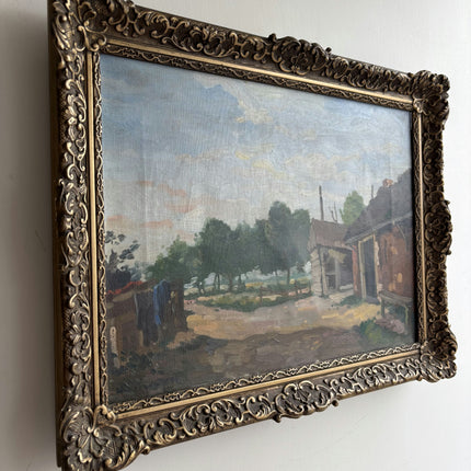 1934 Farm Oil Painting "Village Road" Artwork Holland Art Shop