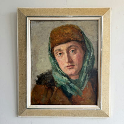 Classic Portrait Oil Painting "Woman Withscarf" Handcrafted Small Artwork Holland Art Shop