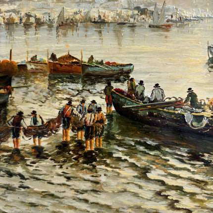 Detailed Harbor Scene Oil Painting "Gilded Frame" Rustic Small Art Holland Art Shop