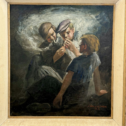 Elegant Figurative Oil Painting "Three Boys" Authentic Belgian Art Holland Art Shop