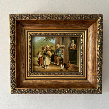 Antique Oil Painting Scenery "Gathering Children" Figurative Small Art Holland Art Shop