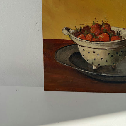 Authentic Oil Painting Still Life "Strawberry Colander" Striking Small Artwork Holland Art Shop