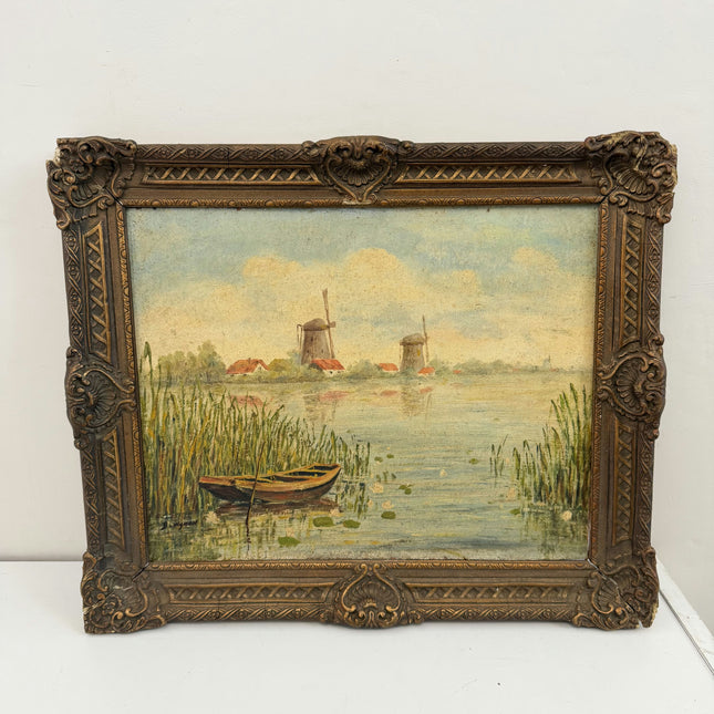 Traditional Landscape Oil Painting "Rowboat Mooring" Elegant Small Artwork Holland Art Shop
