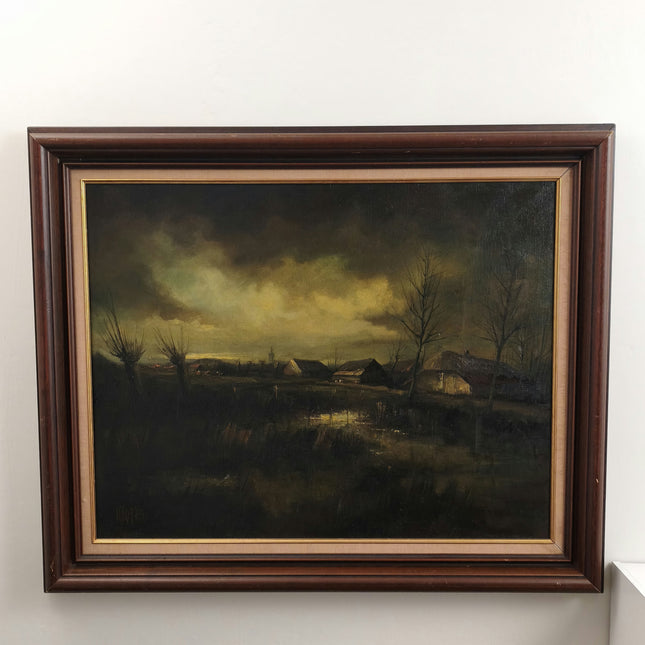 Expressive Interior Oil Painting "Rural Village" Vintage Large Artwork Holland Art Shop