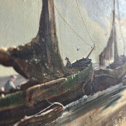 Traditional Seascape Oil Painting "Fishing Boats" Detailed Small Art Holland Art Shop