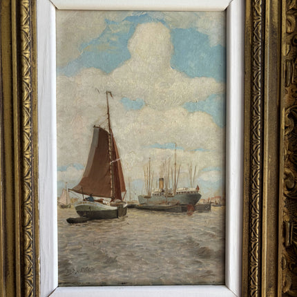 Handcrafted Harbor Scene Oil Painting "Ornate Frame" Traditional Artwork Holland Art Shop