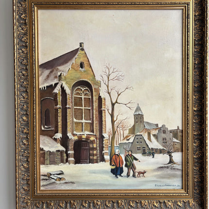 Handcrafted Winter Landscape Oil Painting "Snowy Church" Detailed Dutch Artwork Holland Art Shop