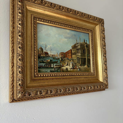 Refined Oil Painting Harbor Scene "Canal Scene" Wonderful Small Artwork Holland Art Shop