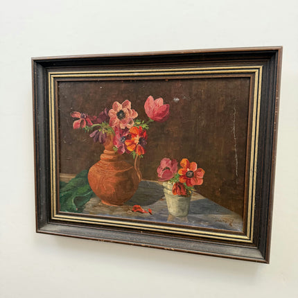 Handcrafted Floral Still Life Oil Painting "Pink Flower" Vintage Art Holland Art Shop