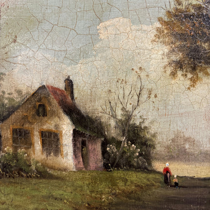 19th Century Antique Landscape Oil Painting "Country Cottage" Small Artwork Holland Art Shop