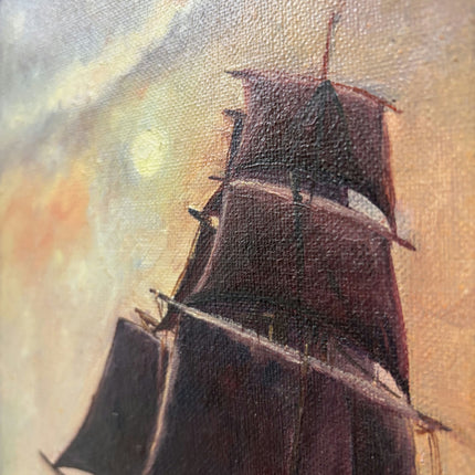 Timeless Seascape Oil Painting "Sailing Ship" Vintage Small Art Holland Art Shop
